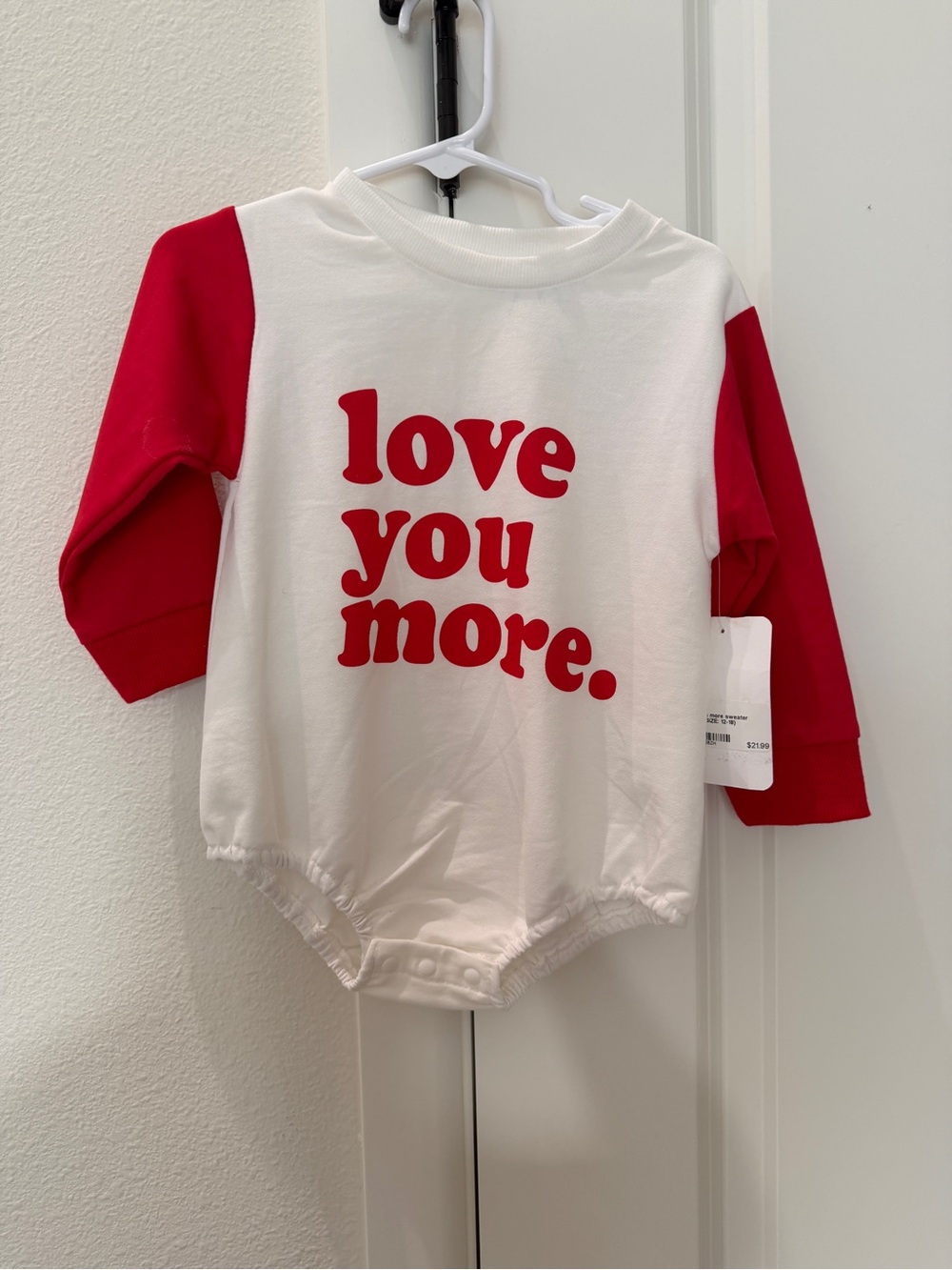 Love You More Valentines Red & White Baby Onesie